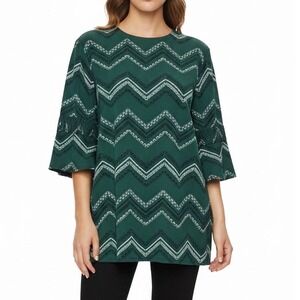 Banana Republic Green Black Short Sleeve Geometric Tunic Top L Large‎